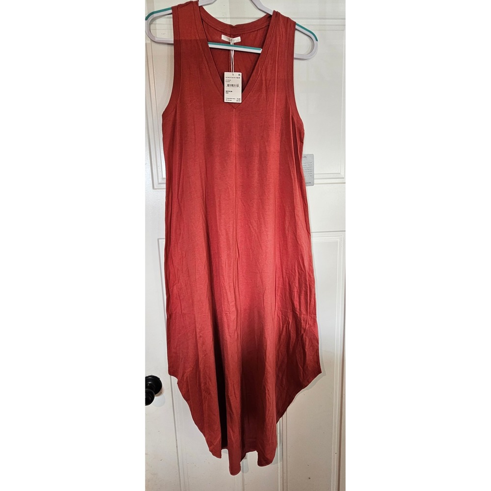 Stitchdrop Burnt Orange V-Neck High-Low Sharkbite Midi Tank Dress Womens Medium
